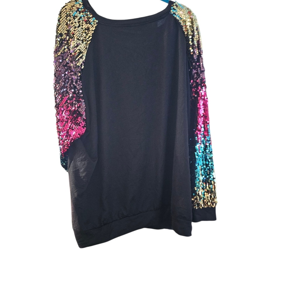 BloomChic Black Sweatshirt with Multicolor Sequin Sleeves - Picture 3 of 4